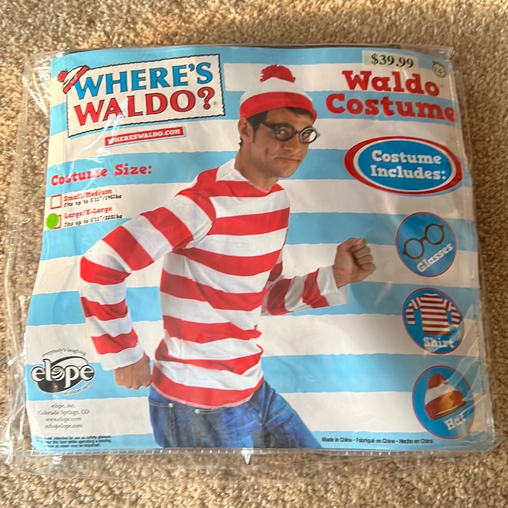 Where's Waldo Costume Size Mens Large/X-Large